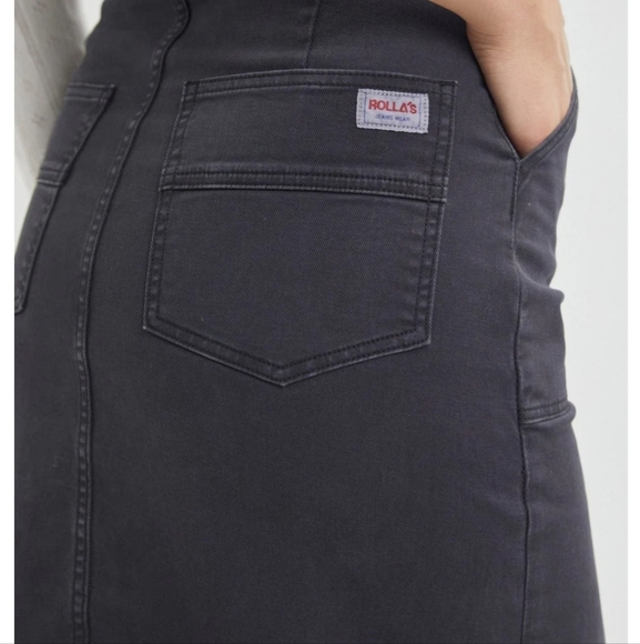 Rolla's Trade skirt in washed black A line midi Black Midi Skirt front slit Sz8 - Picture 4 of 10